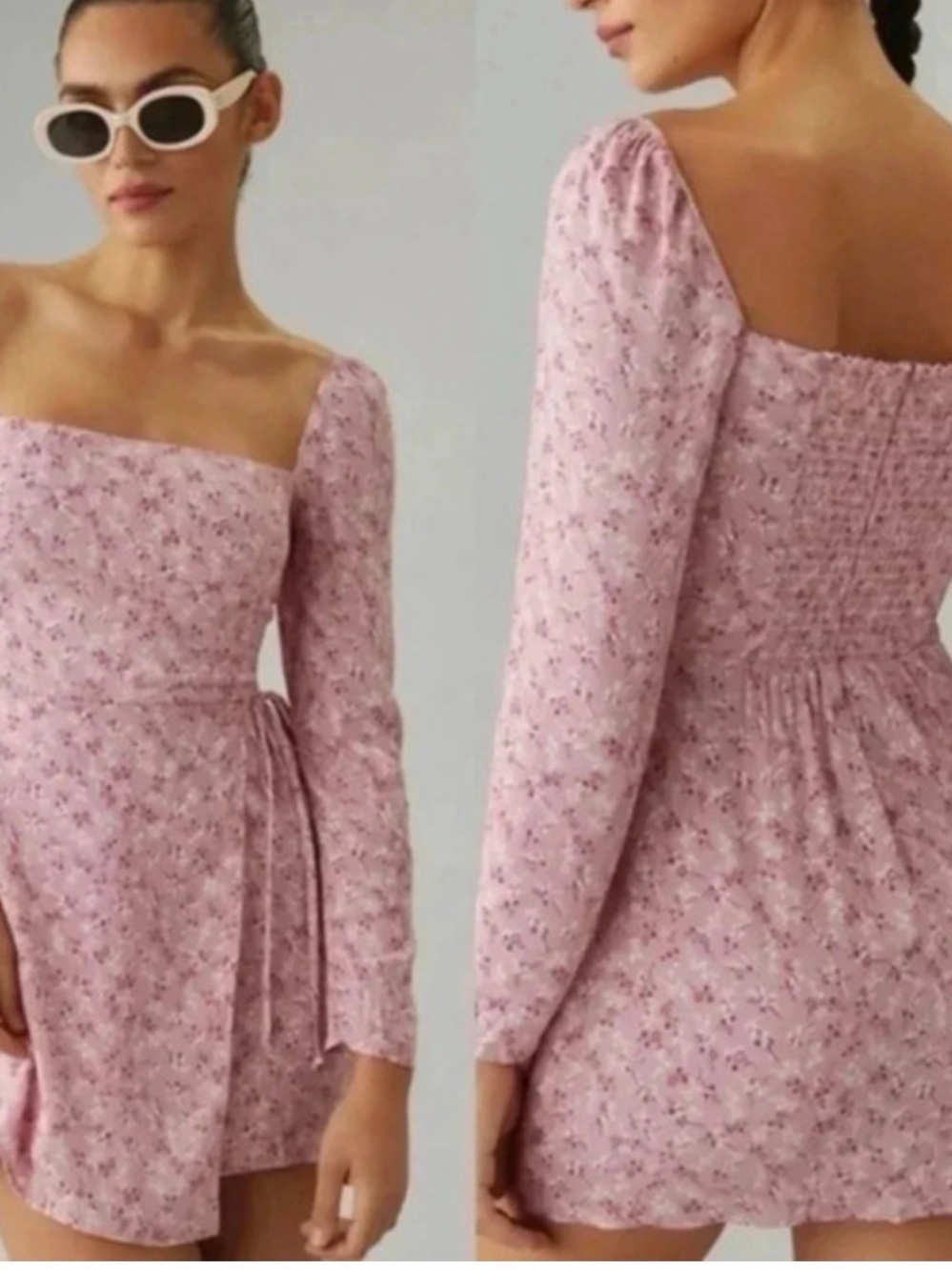 NWT REFORMATION Rosalie Long Sleeve Square Neck Mini Dress Sz 12